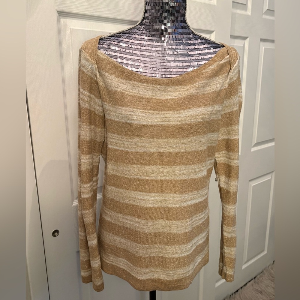 Jones New York Boat Neck Gold/Tan and Cream Knit Top